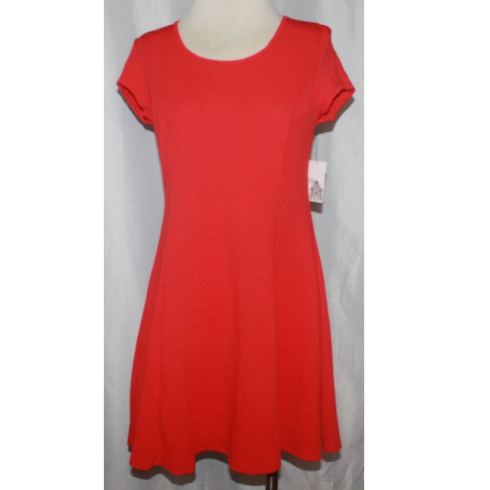 Wilde Coral Short Sleeve Fit & Flare Waffle Knit Stretch Mini Dress Size L